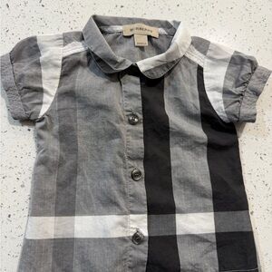 Burberry Kids Black and Gray Plaid Button Down Shirt